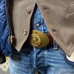 Ralph Lauren Made in England Vintage Brass Horse Head Crown Buckle Leather Belt